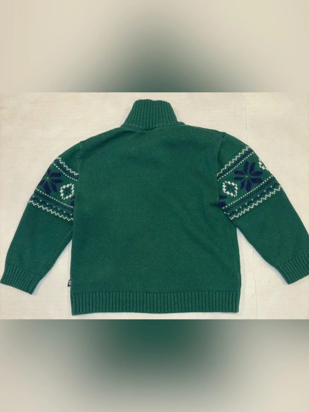 Izod Green Half-Zip Sweater with White and Navy Fair Isle